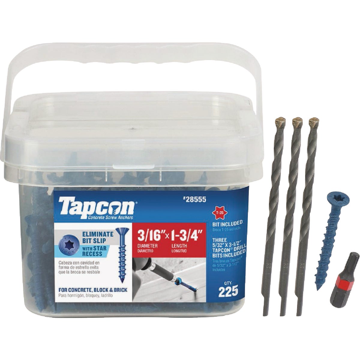 Tapcon 3/16 In. x 1-3/4 In. Star Drive Flat Head Concrete Screw Anchor (225-Count)