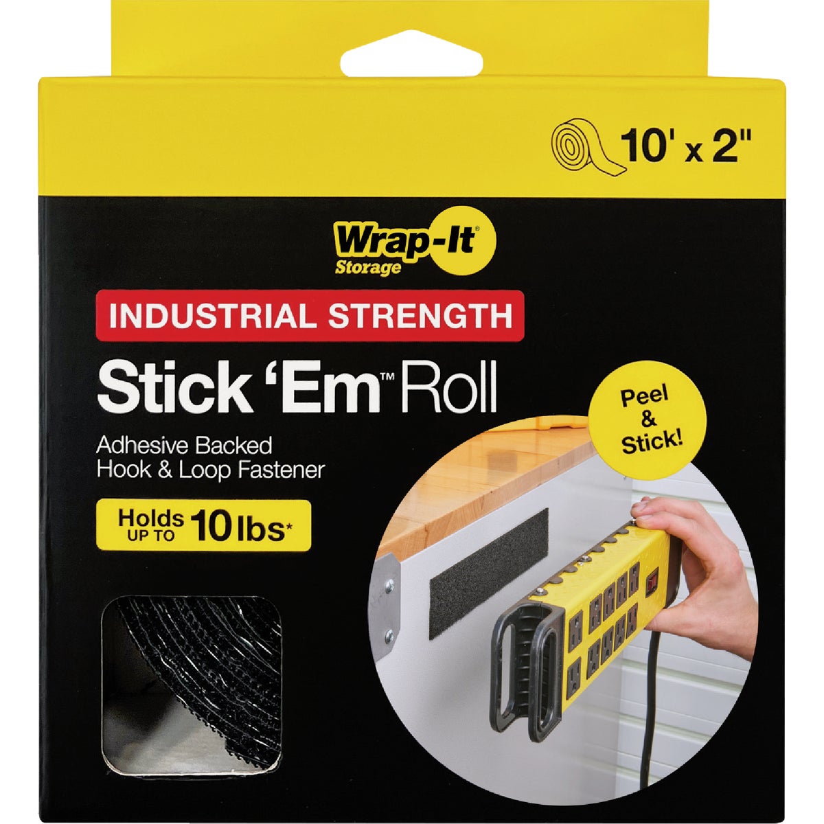 Wrap-It Storage Stick 'Em 2 In. x 10 Ft. Industrial Strength Black Hook & Loop Roll Image 5