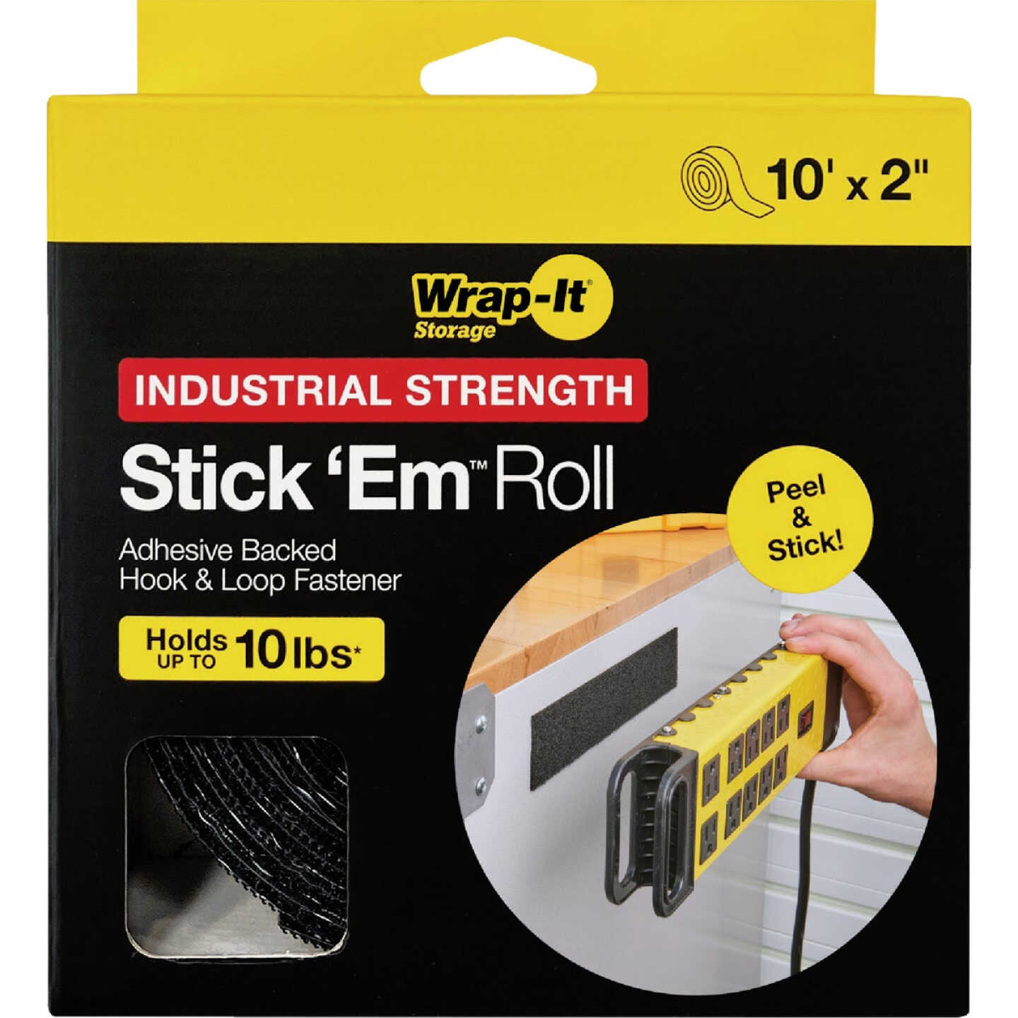 Wrap-It Storage Stick 'Em 2 In. x 10 Ft. Industrial Strength Black Hook & Loop Roll Image 5