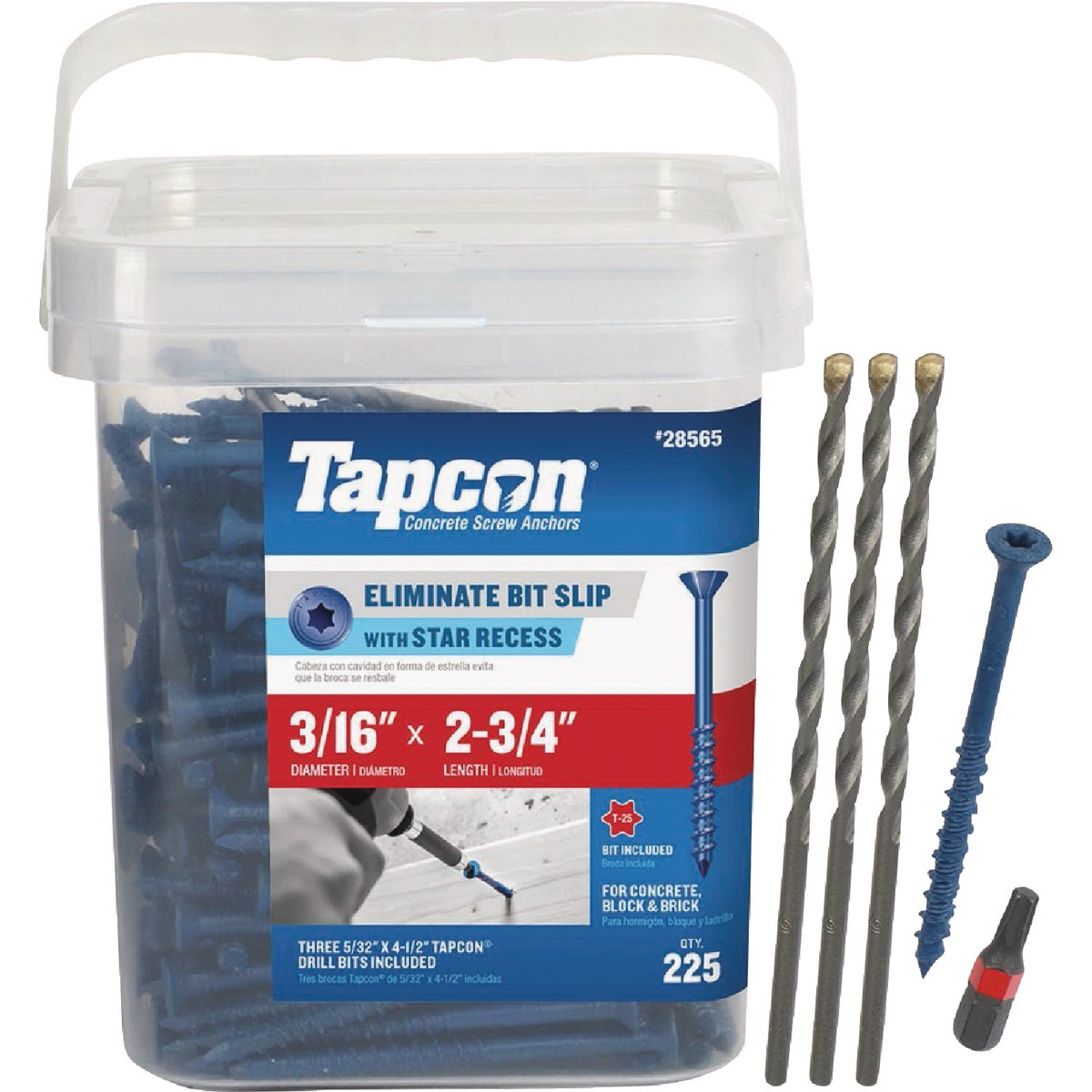 Tapcon 3/16 In. x 2-3/4 In. Star Drive Flat Head Concrete Screw Anchor (225-Count)