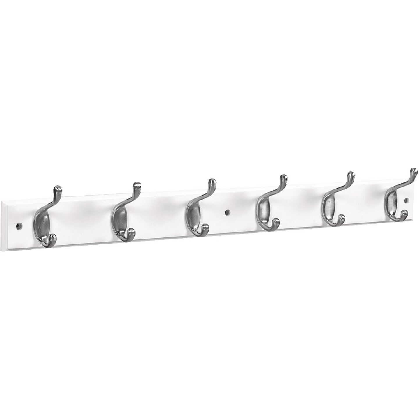 National Hardware 27 In. 6-Hook Satin Nickel/White Hook Rail Image 1