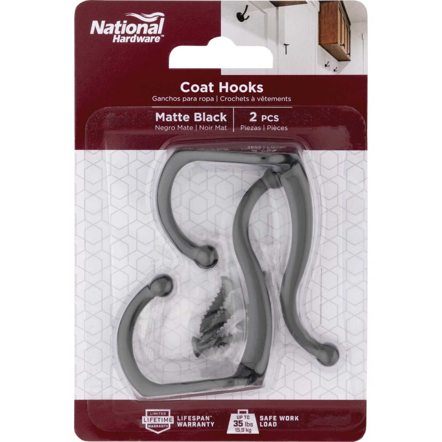 National Hardware Matte Black Coat Hook (2-Pack) Image 2