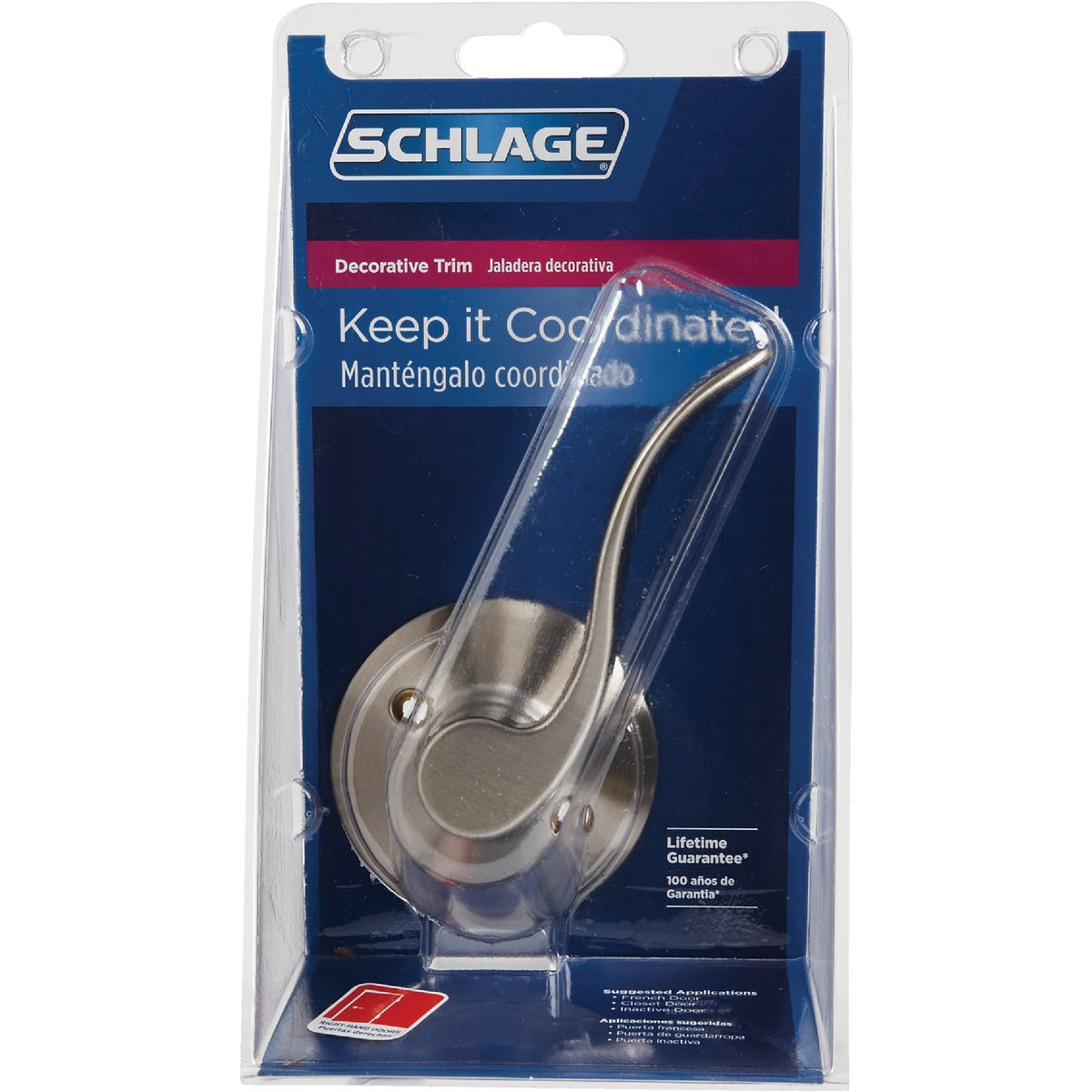 Schlage Accent Right-Handed Satin Nickel Dummy Door Lever Image 2