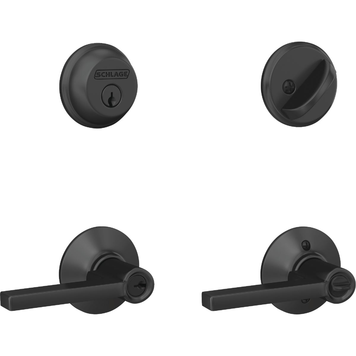 Schlage Matte Black Single Cylinder Deadbolt & Keyed Entry Latitude Lever Combo Image 3
