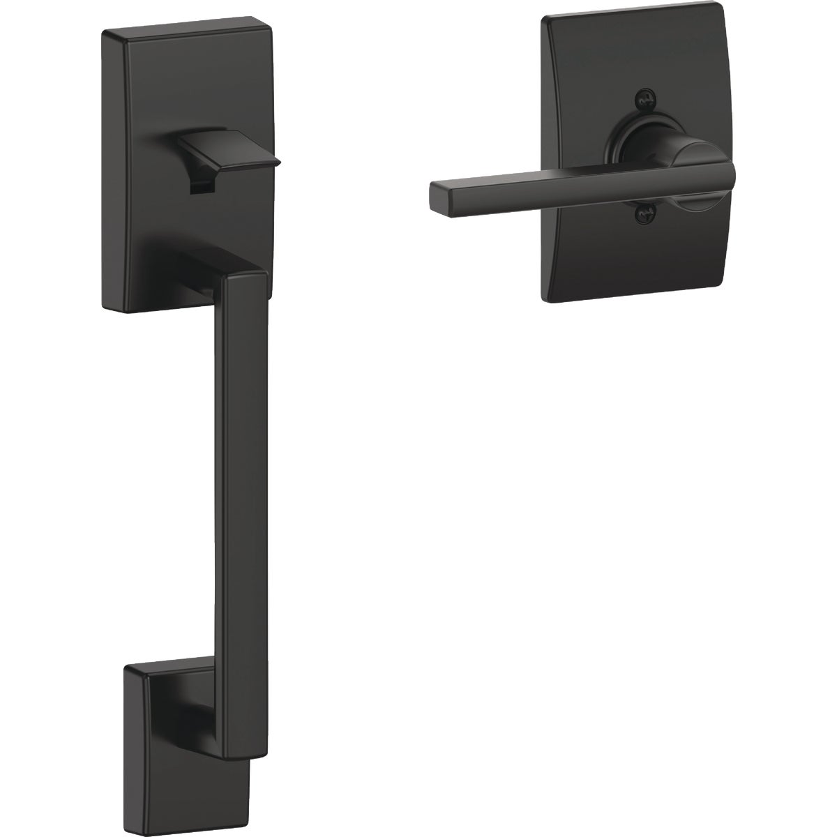Schlage Matte Black Front Entry Handle & Latitude Lever with Century Trim Image 2