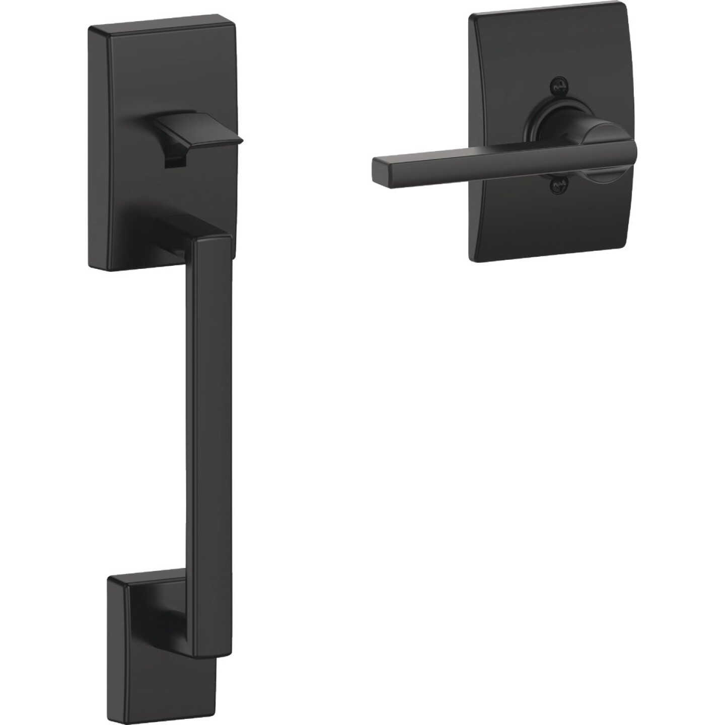 Schlage Matte Black Front Entry Handle & Latitude Lever with Century Trim Image 2