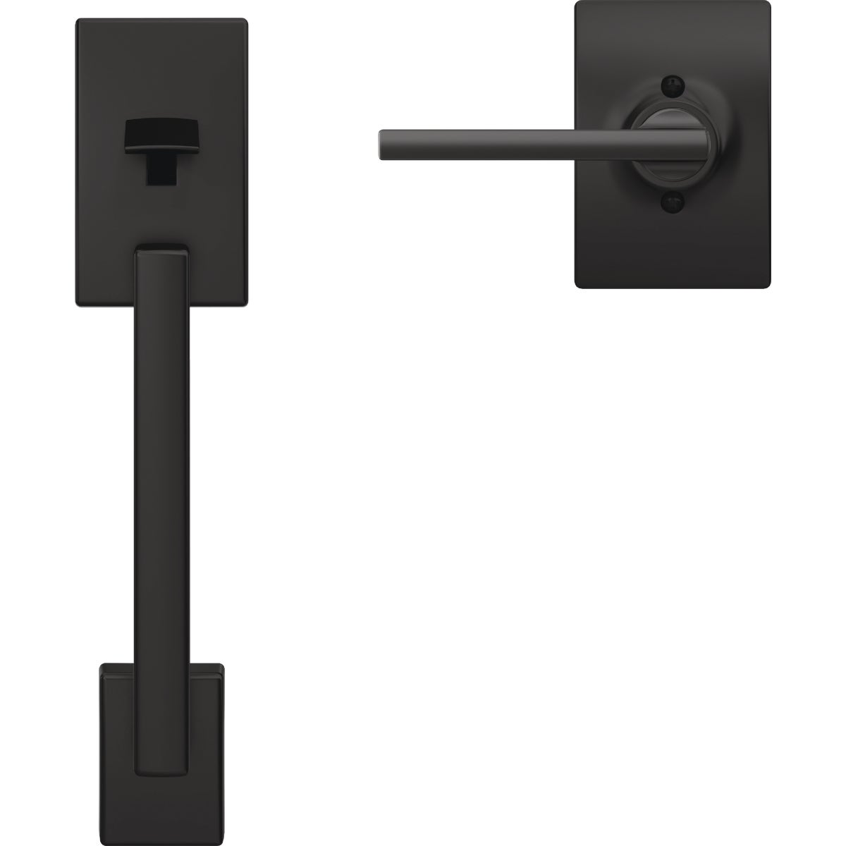 Schlage Matte Black Front Entry Handle & Latitude Lever with Century Trim