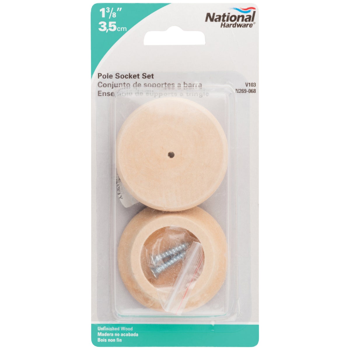 National Hardware 1-3/8 In. Natural Wood Closet Rod Socket (2-Pack) Image 2