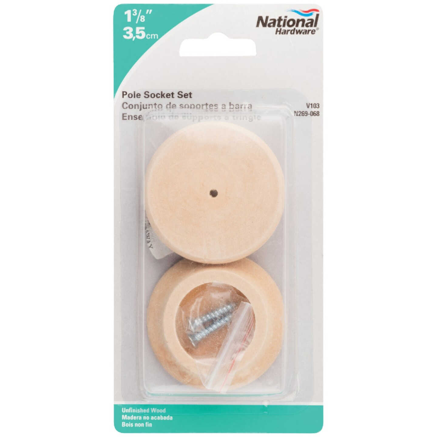 National Hardware 1-3/8 In. Natural Wood Closet Rod Socket (2-Pack) Image 2