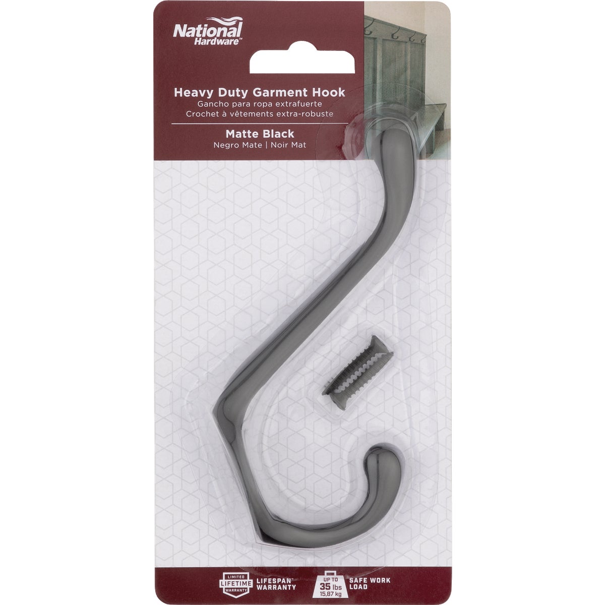 National Hardware Matte Black Heavy Duty Garment Hook Image 2