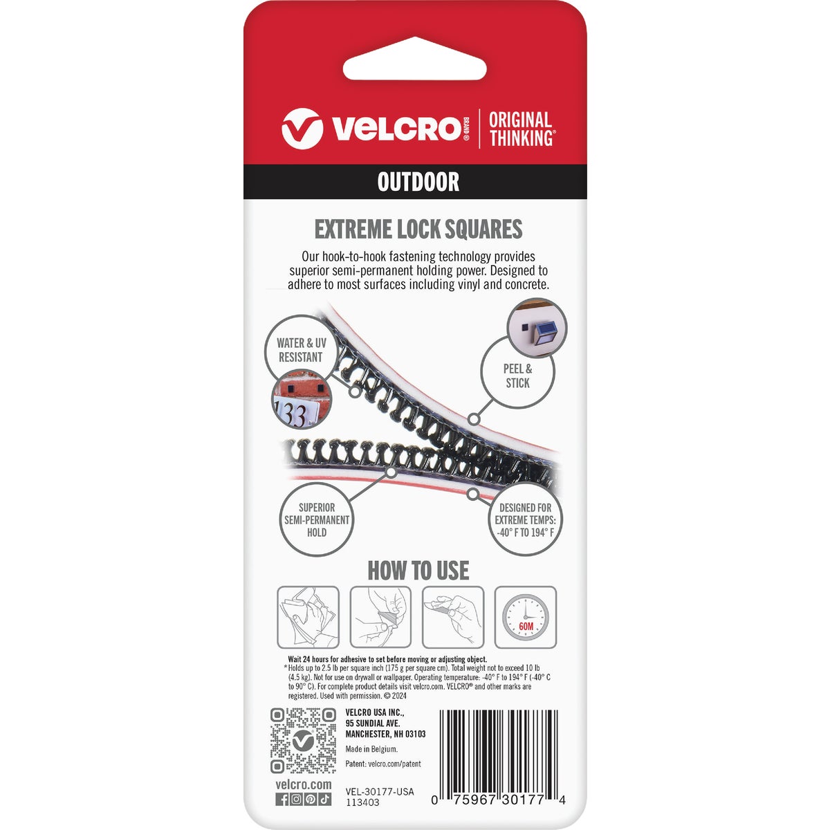 Velcro Brand Alfa-Lok 1 In. x 3 In. 15 Lb. Capacity Black Square Tape Strip (4 Sets) Image 4