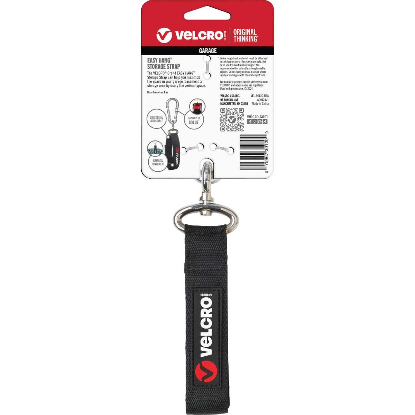 Velcro Brand Easy Hang 16 In. x 1 In. Black 100 Lb. Capacity Strap with Carabiner Image 4