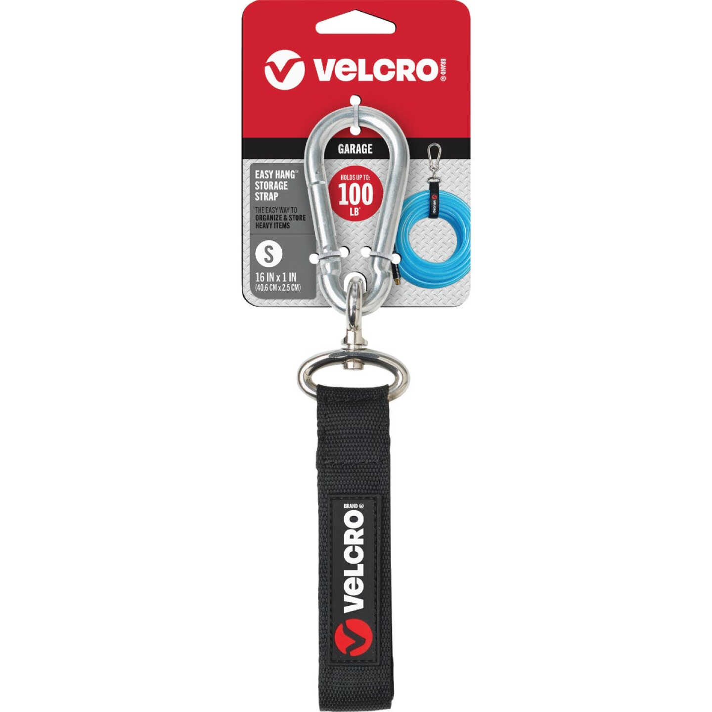 Velcro Brand Easy Hang 16 In. x 1 In. Black 100 Lb. Capacity Strap with Carabiner Image 1