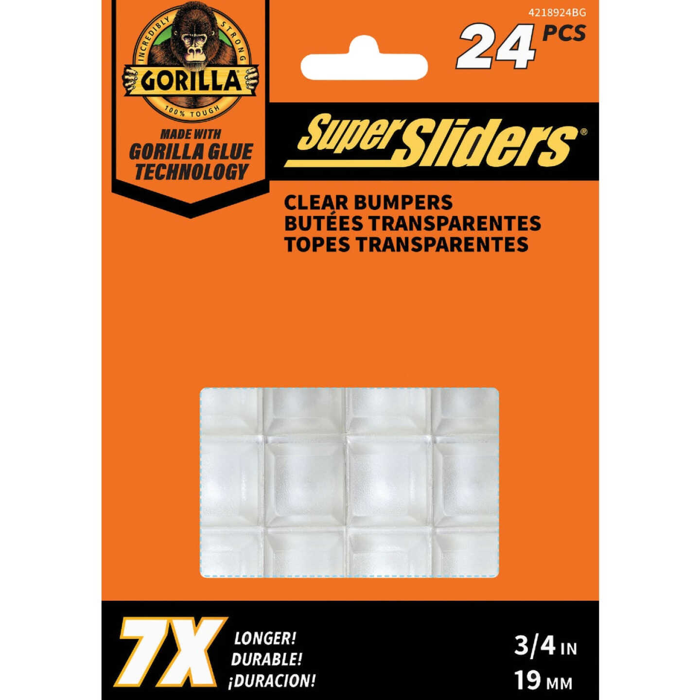 Super Sliders Gorilla Glue 3/4 In. Square Clear Furniture Wall Bumpers (24-Pack) Image 1