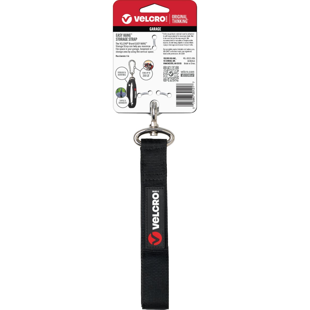 Velcro Brand Easy Hang 24 In. x 1 In. Black 200 Lb. Capacity Strap with Carabiner Image 4