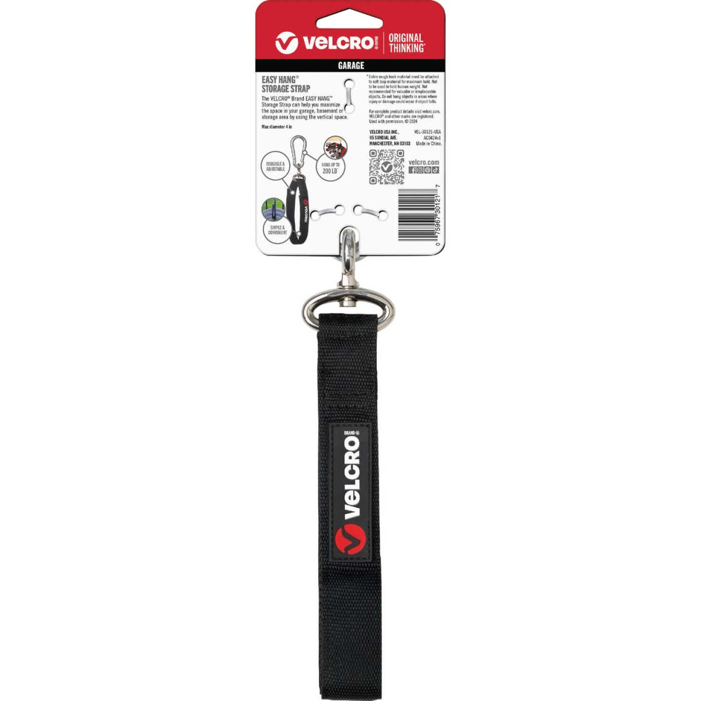Velcro Brand Easy Hang 24 In. x 1 In. Black 200 Lb. Capacity Strap with Carabiner Image 4