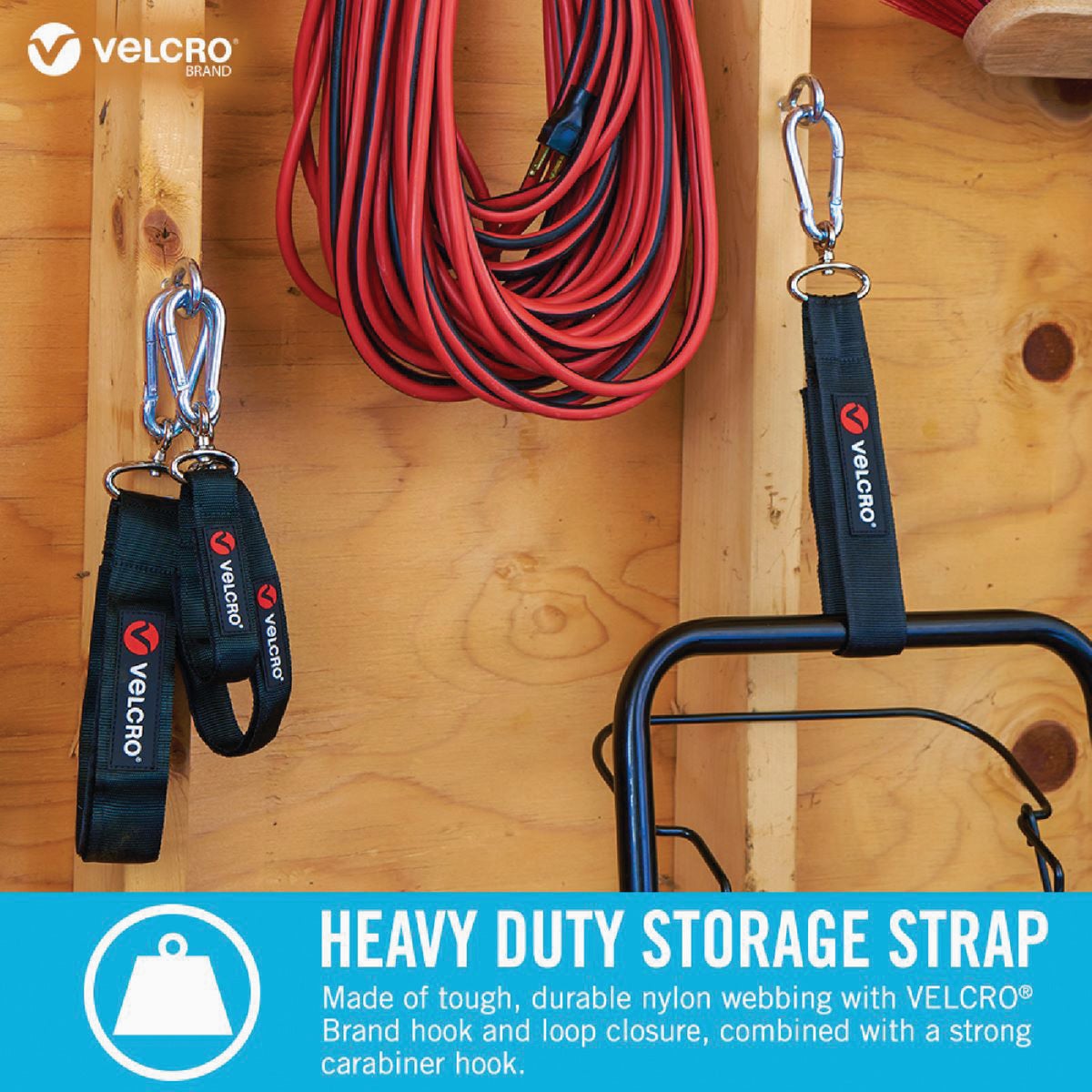 Velcro Brand Easy Hang 24 In. x 1 In. Black 200 Lb. Capacity Strap with Carabiner Image 2