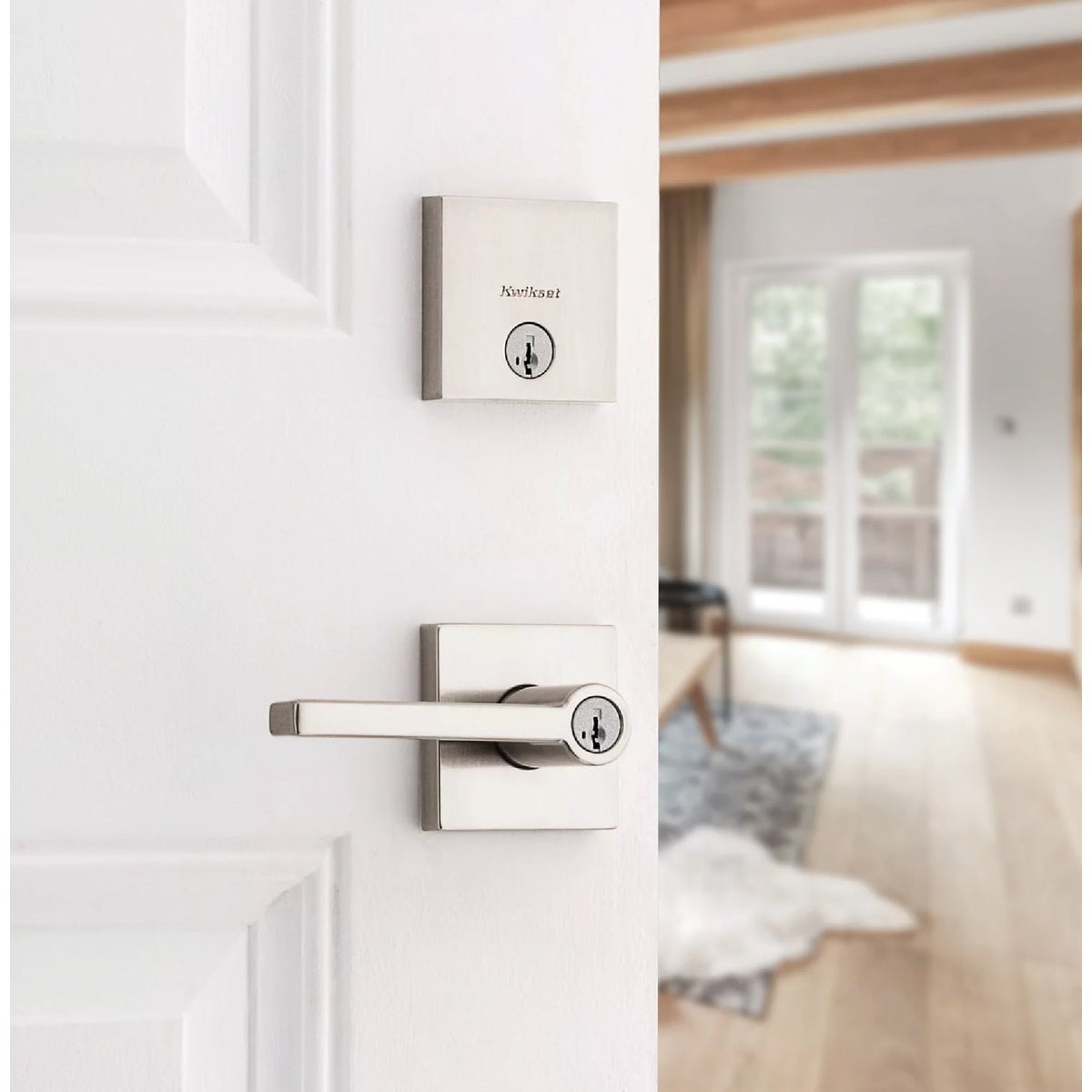 Kwikset Halifax Satin Nickel Deadbolt and Door Lever Combo With SmartKey Image 2