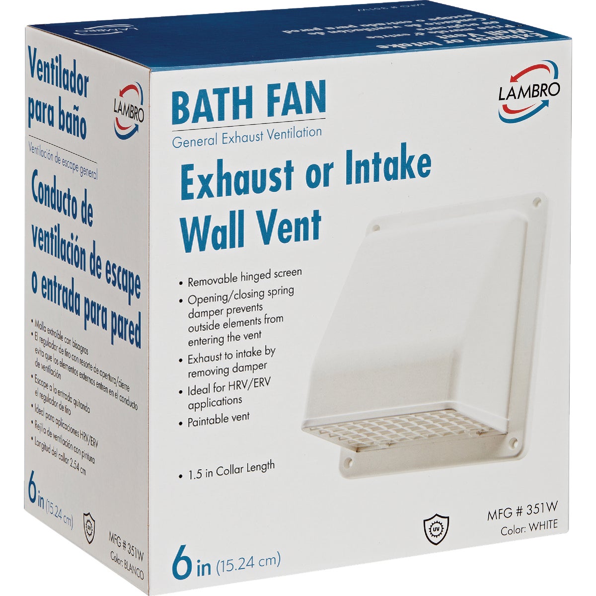 Lambro 6 In. White Plastic Wall Vent Cap Image 5