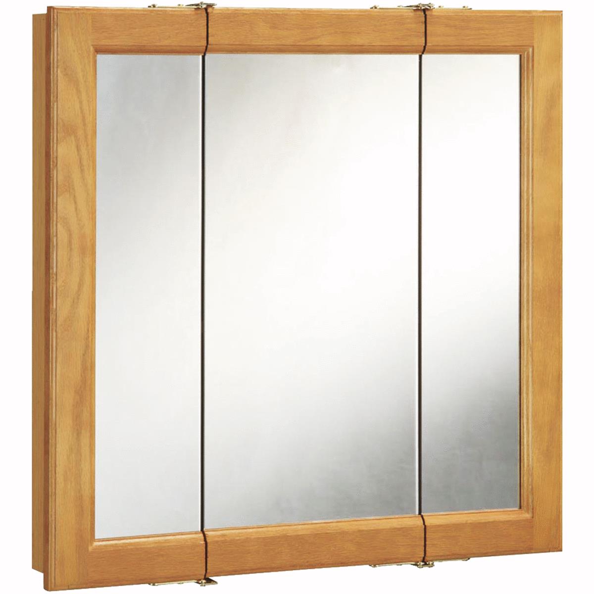 Design House Claremont Honey Oak 24 In. W x 24 In. H x 4-3/4 In. D Tri-View Surface Mount Medicine C