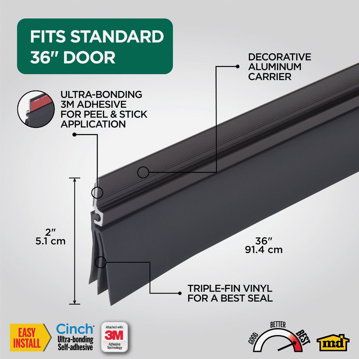 M-D Building Products 36 In. Aluminum and Vinyl CINCH Self-Adhesive Door Sweep, Brown Image 7