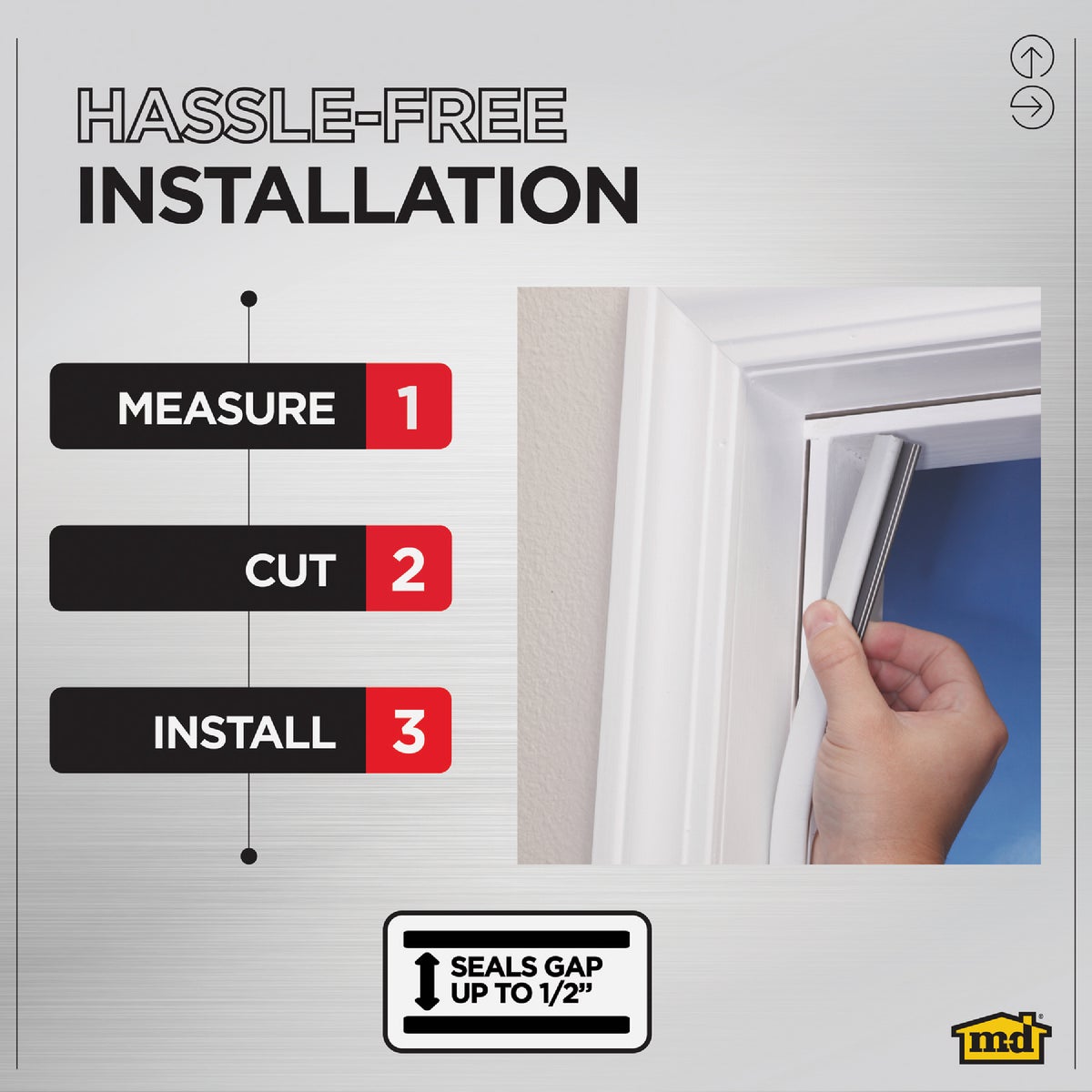 M-D Building Products 84 In. Premium Rubber PLATINUM Top and Sides Door Seal for Doors with Kerf/Channel, White Image 5