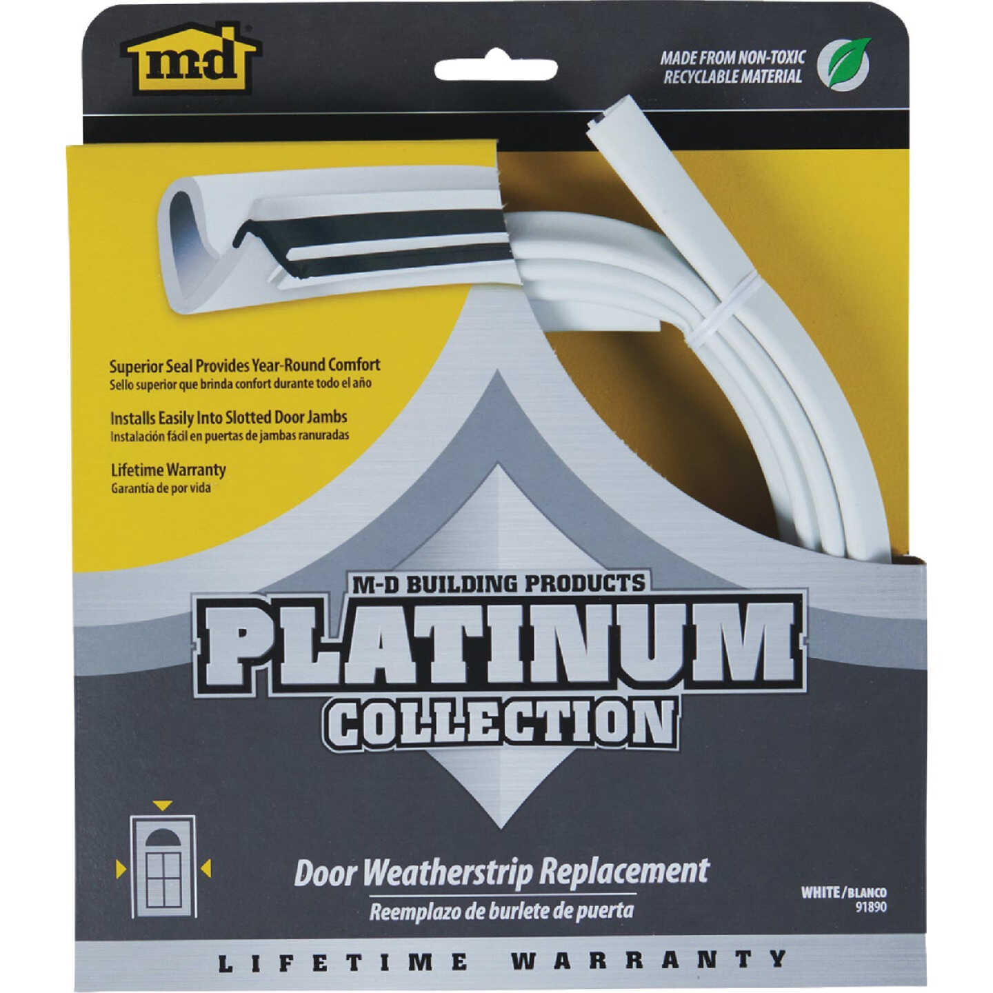 M-D Building Products 84 In. Premium Rubber PLATINUM Top and Sides Door Seal for Doors with Kerf/Channel, White Image 1