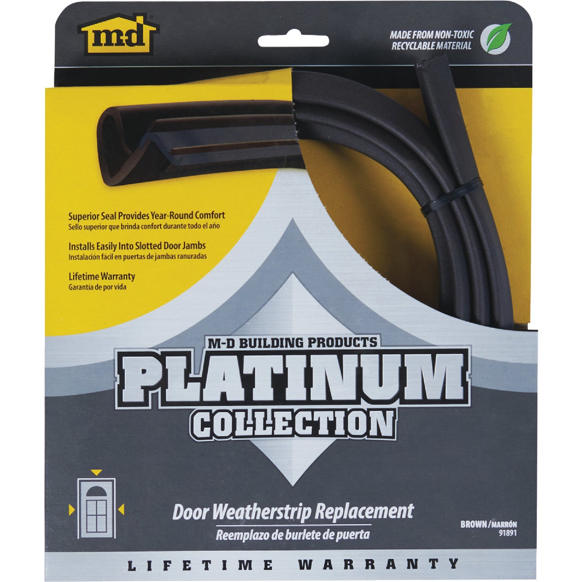 M-D Building Products 84 In. Premium Rubber PLATINUM Top and Sides Door Seal for Doors with Kerf/Channel, Brown