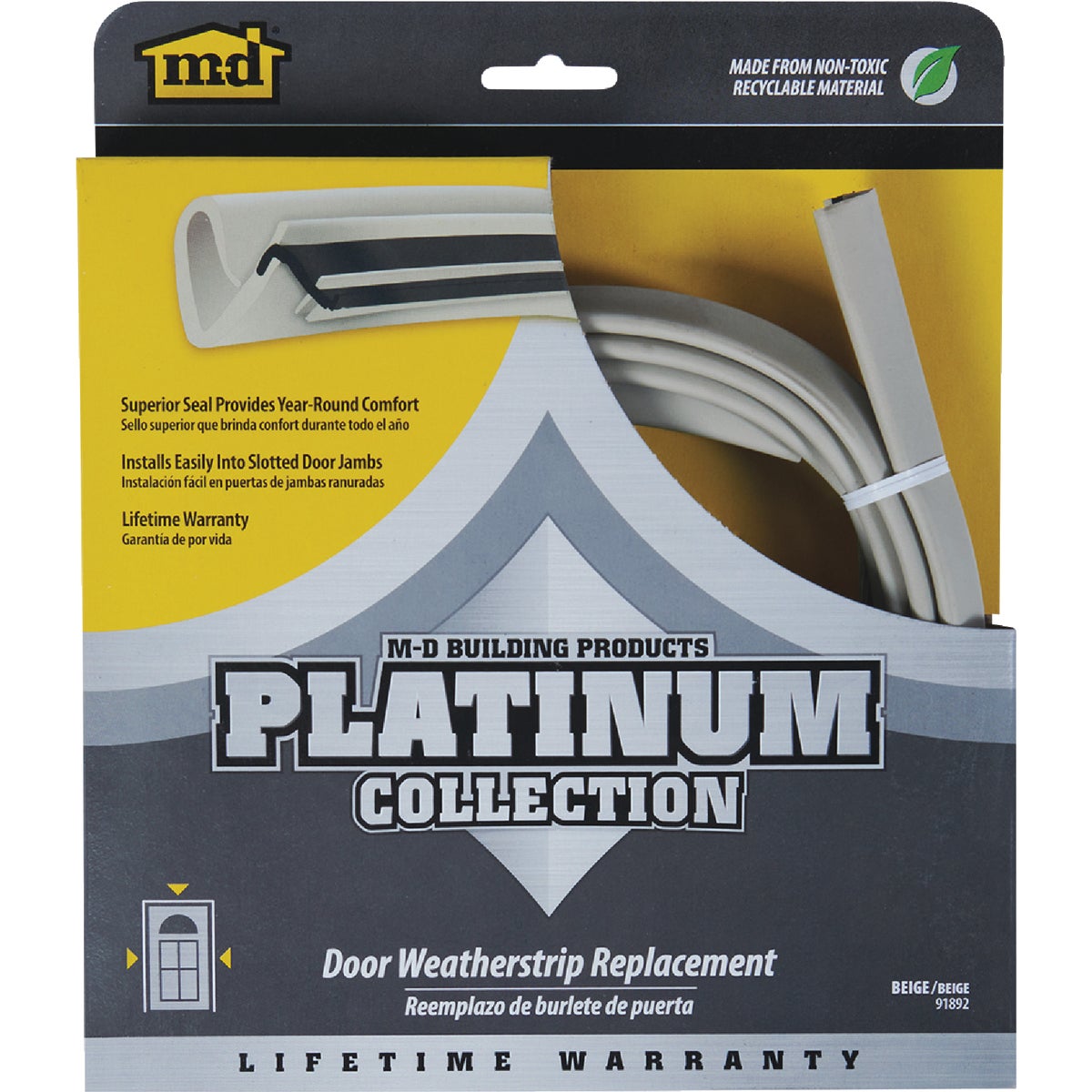 M-D Building Products 84 In. Premium Rubber PLATINUM Top and Sides Door Seal for Doors with Kerf/Channel, Beige