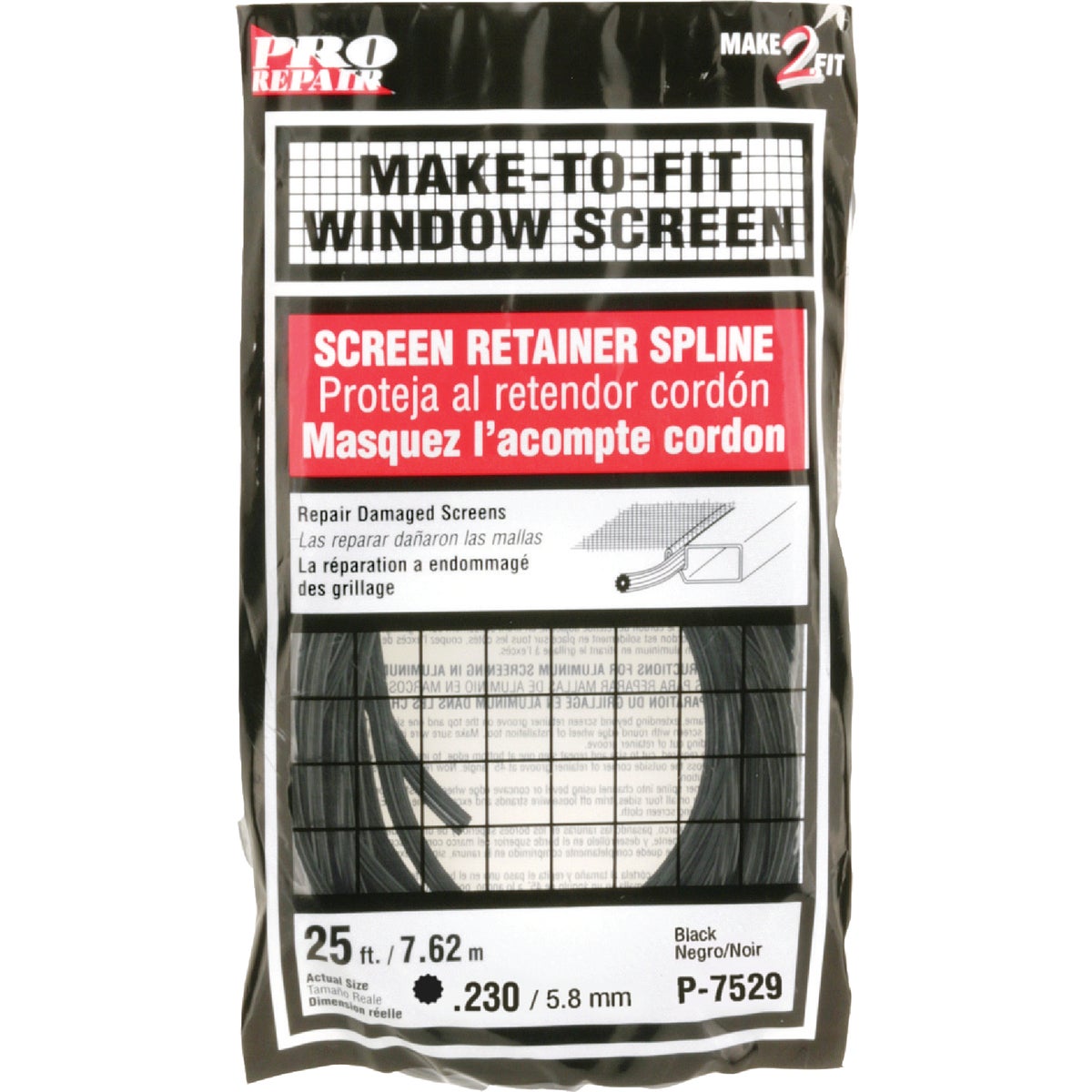 Prime-Line 0.230 In. Dia. x 25 Ft. L. Black Vinyl Screen Retainer Spline Image 1