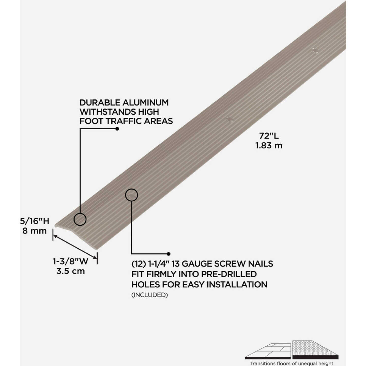 M-D Building Products 1-3/8 In. X 72 In. Pewter Aluminum Carpet Trim with Screw Nails Image 2