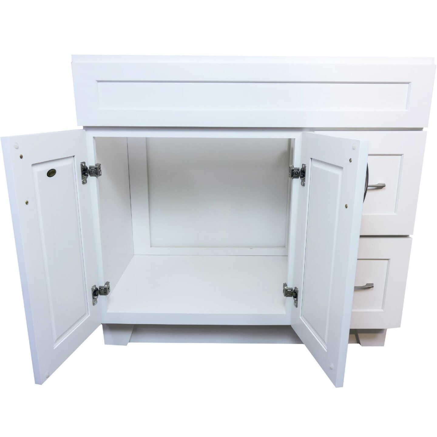 CraftMark Shaker Retreat White 36 In. W x 34 In. H x 21 In. D Vanity Base without Top, 2 Door/2 Drawer Image 7