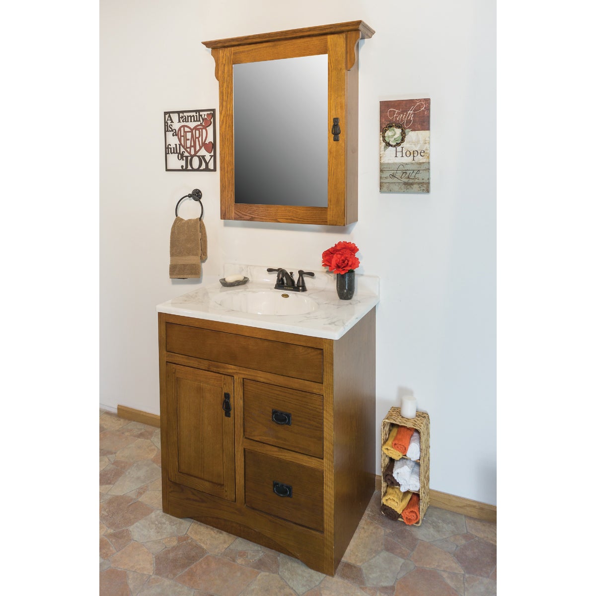 CraftMark Craftsmen Estate Oak 30 In. W x 34 In. H x 21 In. D Vanity Base without Top, 1 Door/2 Drawer Image 3