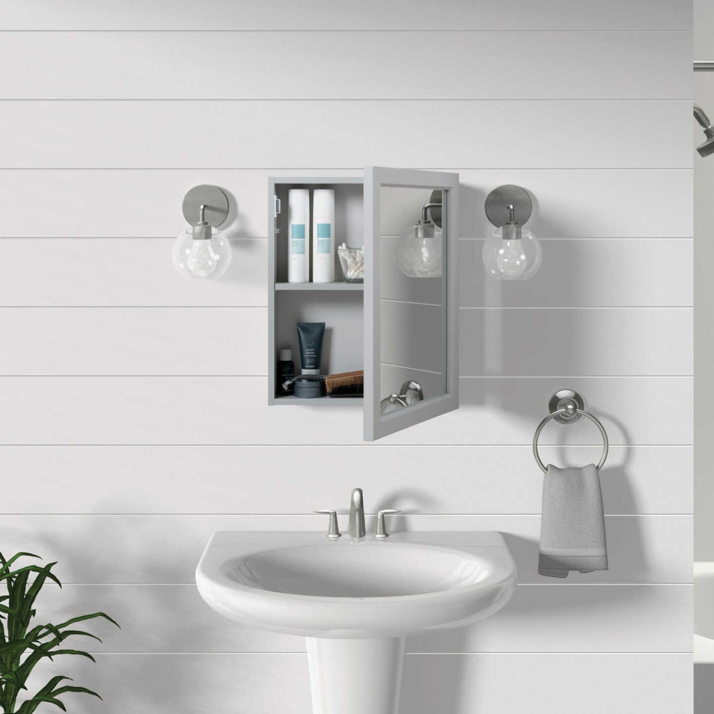 Zenna Home Gray 15 In. W x 19.4 In. H x 4.4 In. D Single Mirror Surface Mount Framed Medicine Cabinet Image 2