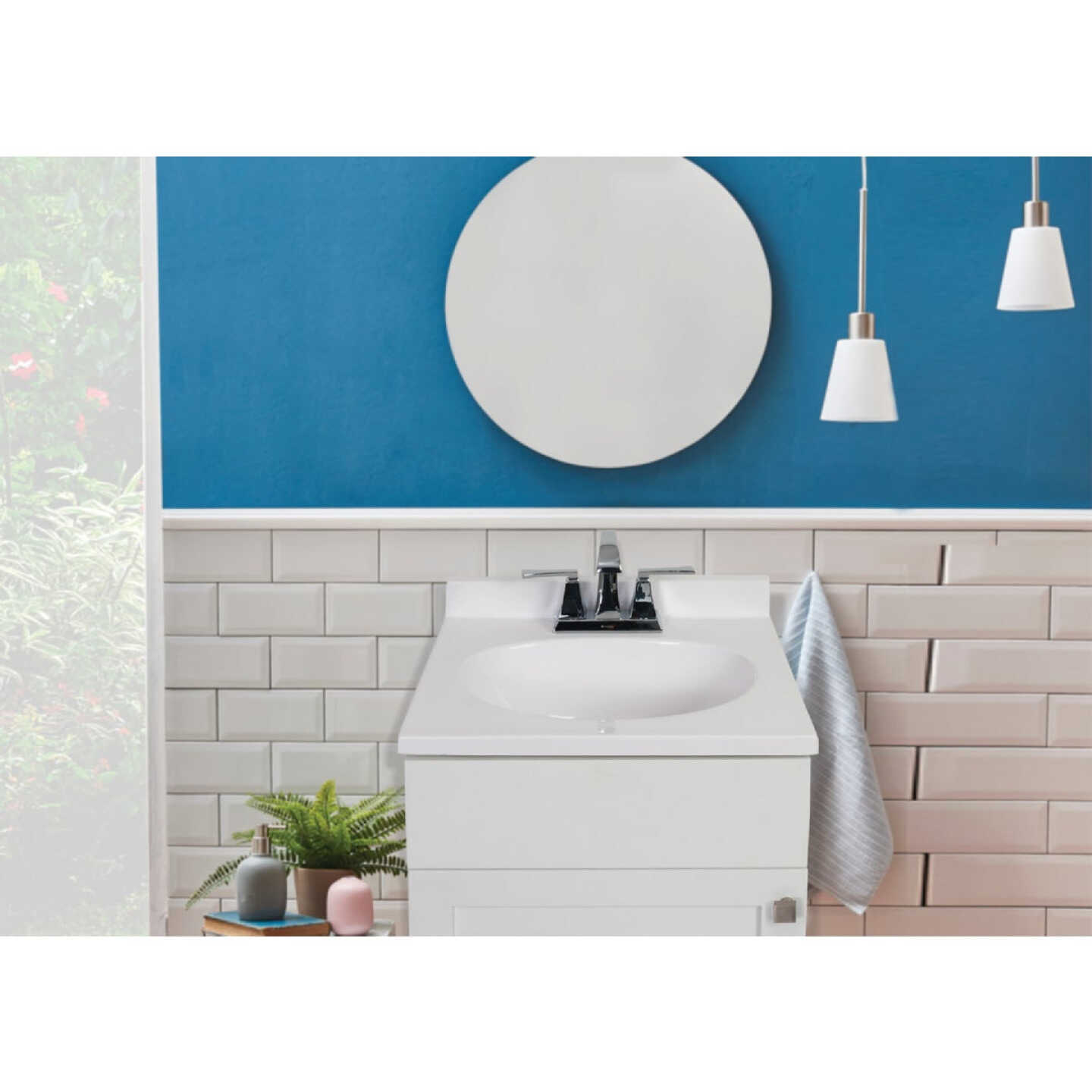 Modular Vanity Tops 19 In. W x 17 In. D Solid White Cultured Marble Non-Drip Edge Vanity Top with Oval Bowl Image 2