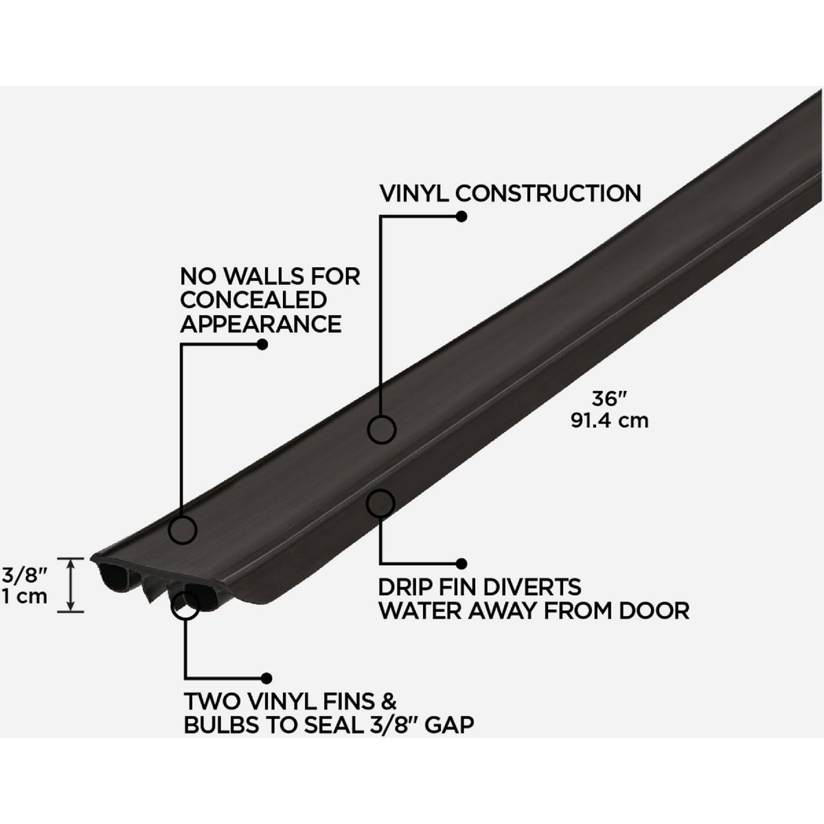 M-D Building Products 2 In. W. x 0.375 In. H. x 36 In. L. Vinyl Brown Door Bottom Image 2