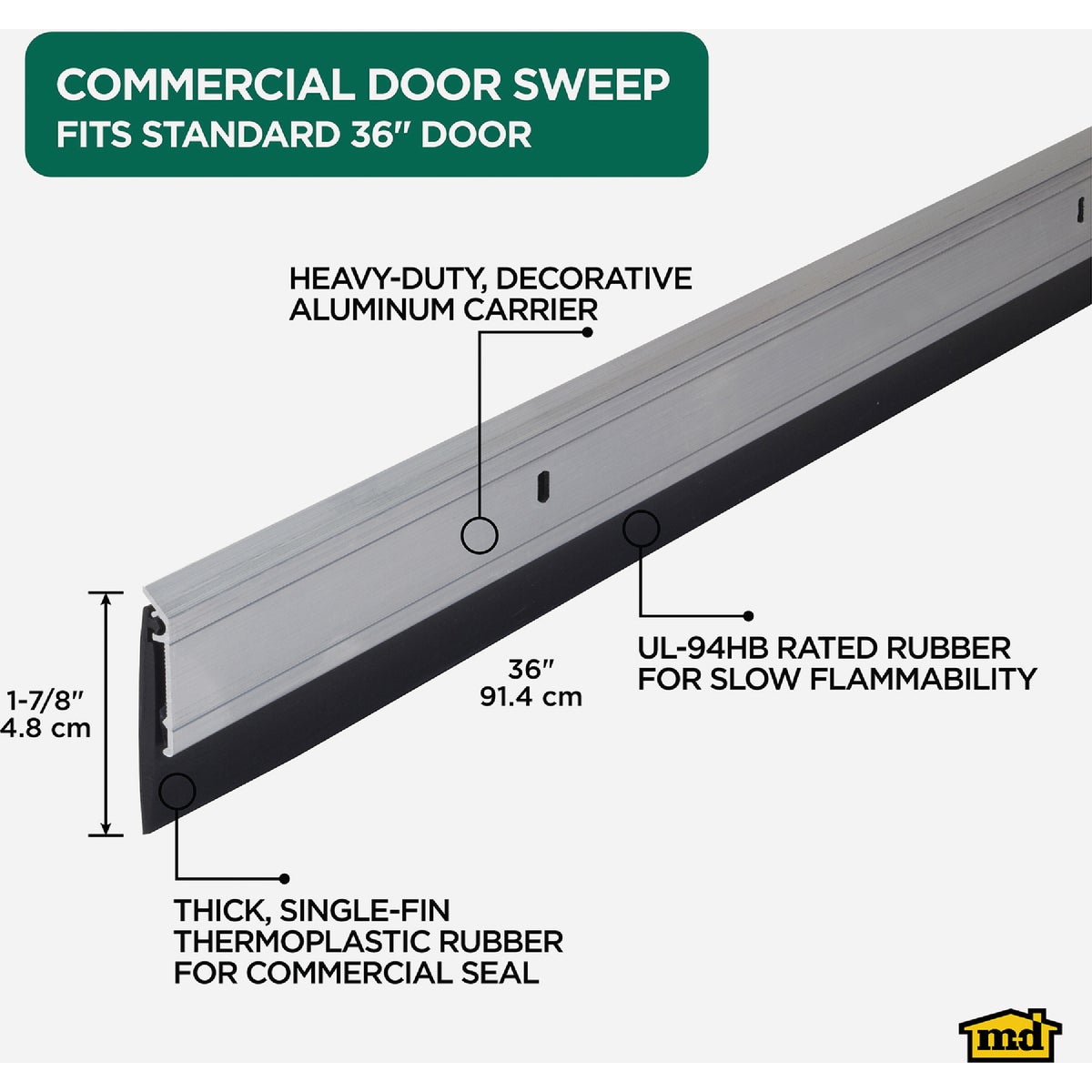 M-D Building Products Ultra 0.25 In. 36 In. Silver Door Sweep Image 2