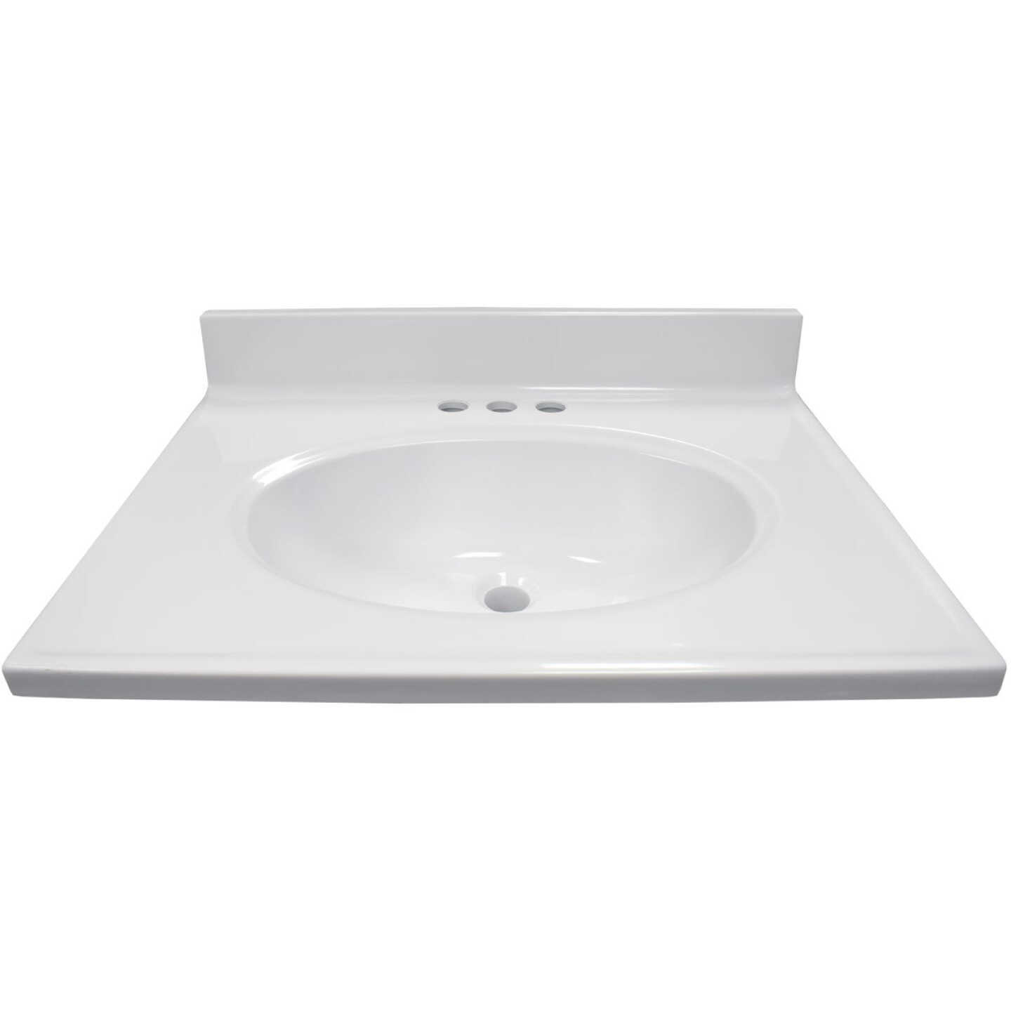 Modular Vanity Tops 25 In. W x 19 In. D Solid White Cultured Marble Non-Drip Edge Vanity Top with Oval Bowl Image 1
