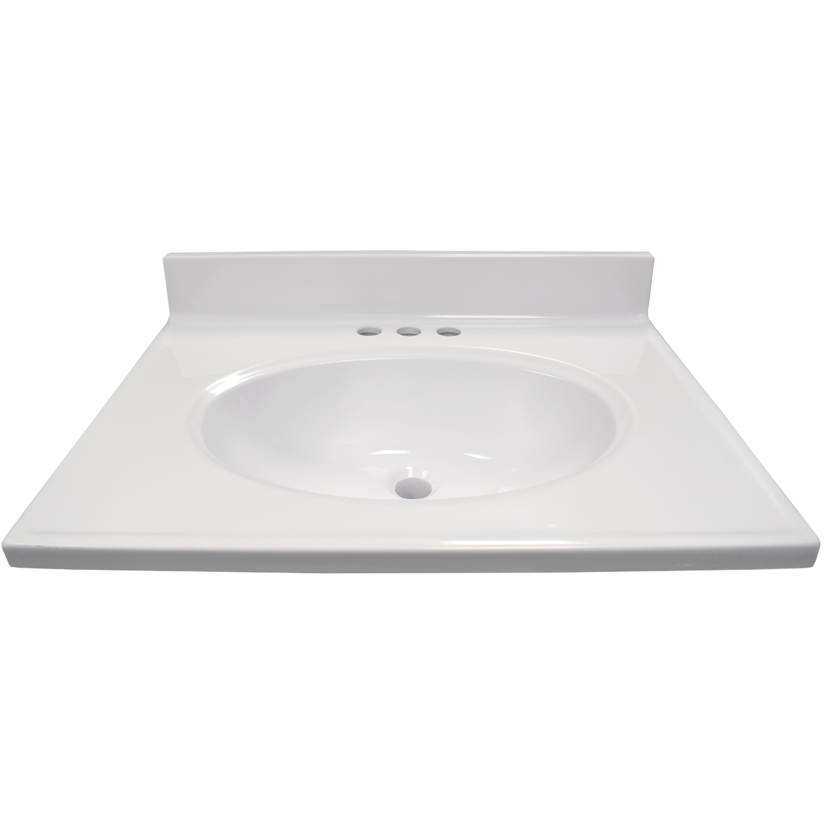 Modular Vanity Tops 25 In. W x 19 In. D Solid White Cultured Marble Non-Drip Edge Vanity Top with Oval Bowl Image 2