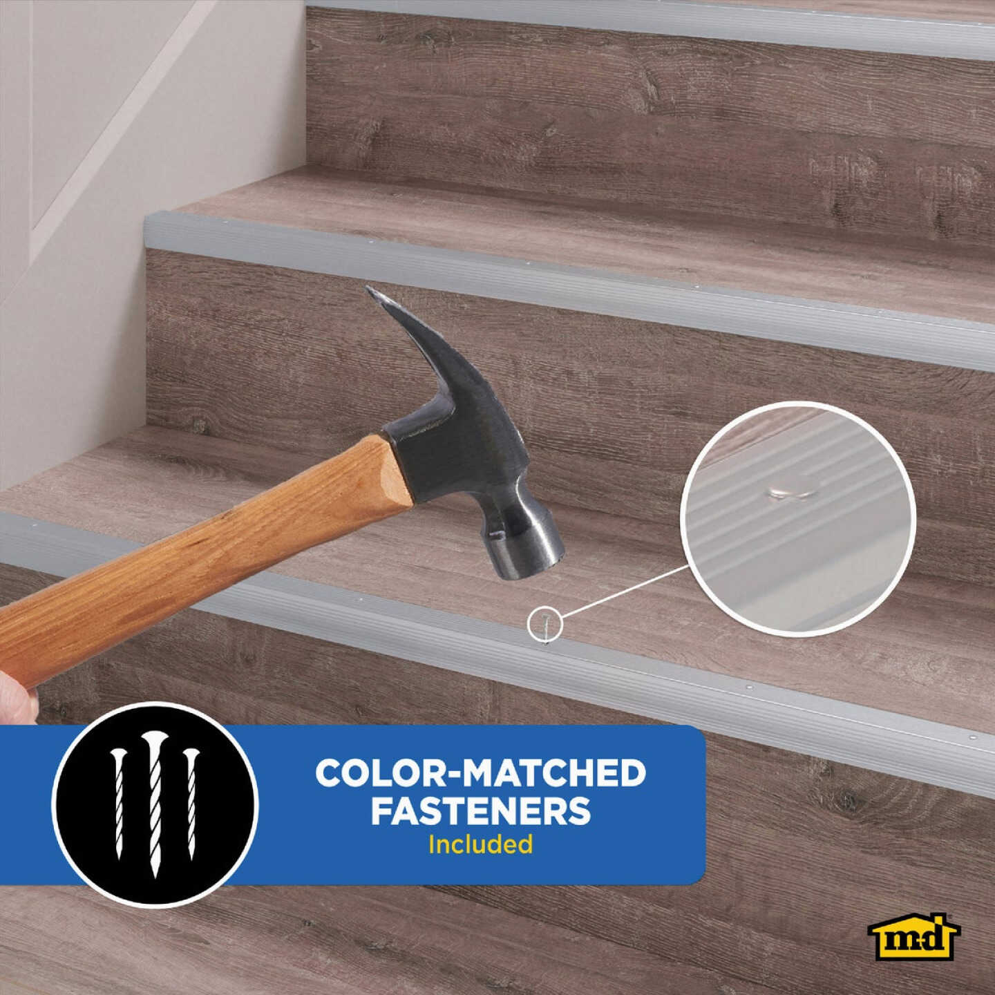 M-D Building Products 1-1/8 In. X 1-1/8 In. X 36 In. Silver Aluminum Stair Edging with Screw Nails Image 7