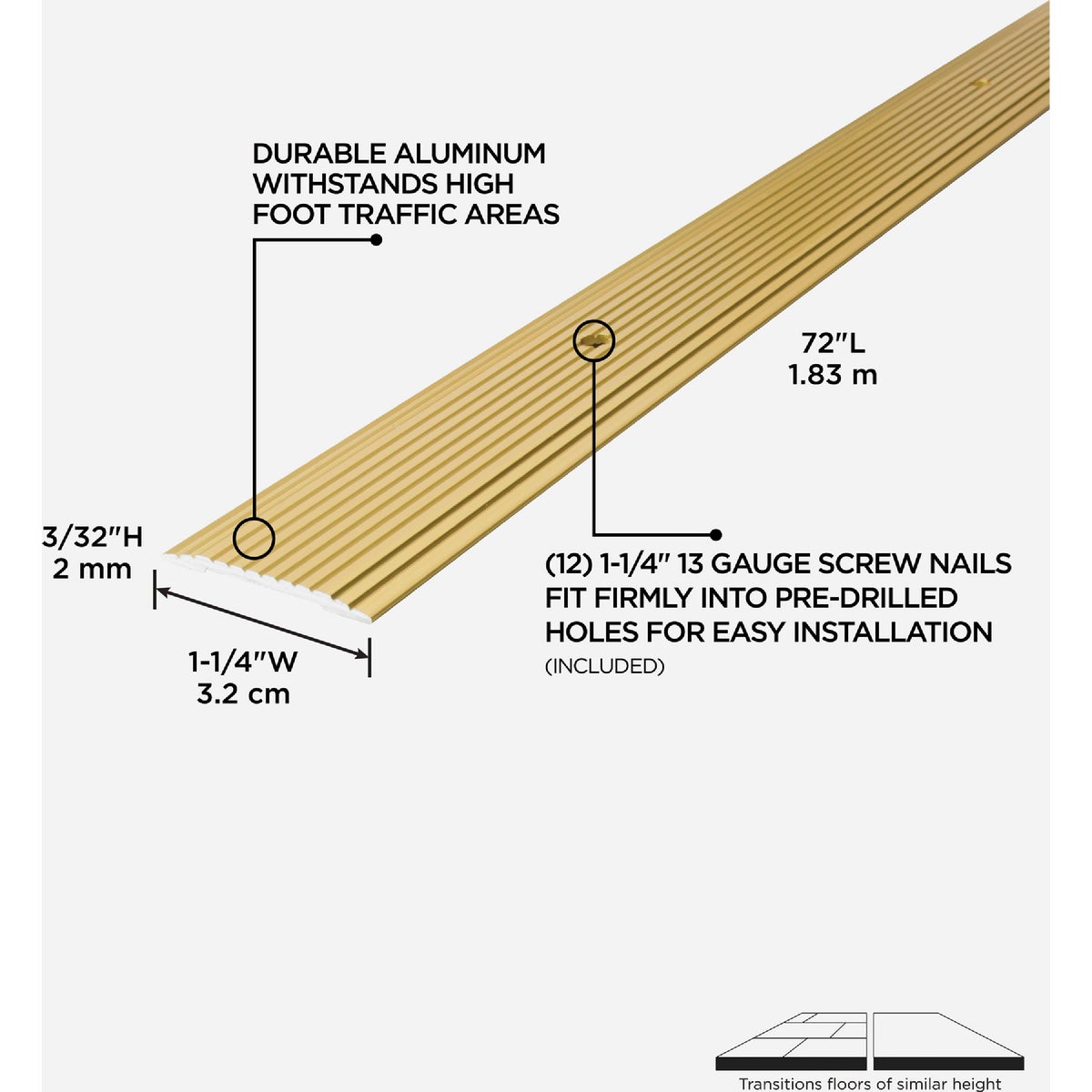 M-D Building Products 1-1/4 In. x 72 In. Satin Brass Aluminum Seam Binder with Screw Nails Image 2
