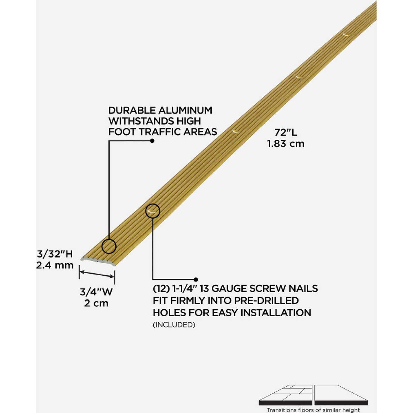 M-D Building Products 3/4 In. x 72 In. Satin Brass Aluminum Seam Binder with Screw Nails Image 2
