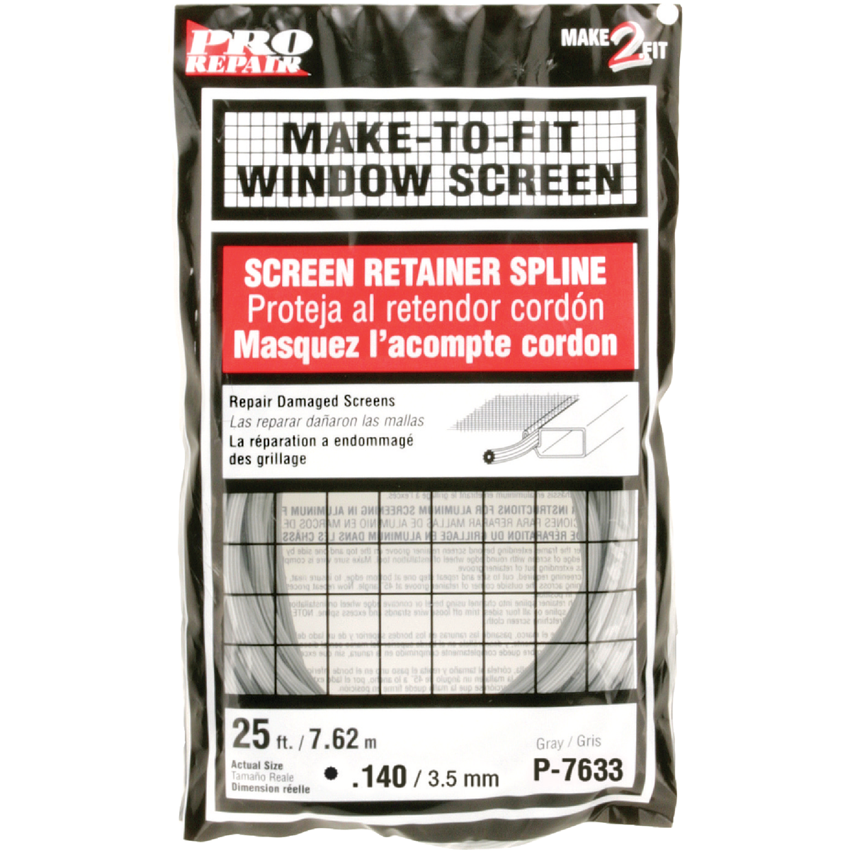 Prime-Line 0.140 In. Dia. x 25 Ft. L. Gray Vinyl Screen Retainer Spline Image 1