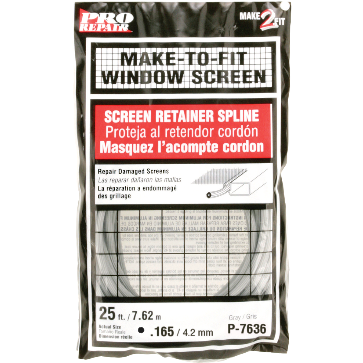Prime-Line 0.165 In. Dia. x 25 Ft. L. Gray Vinyl Screen Retainer Spline Image 1