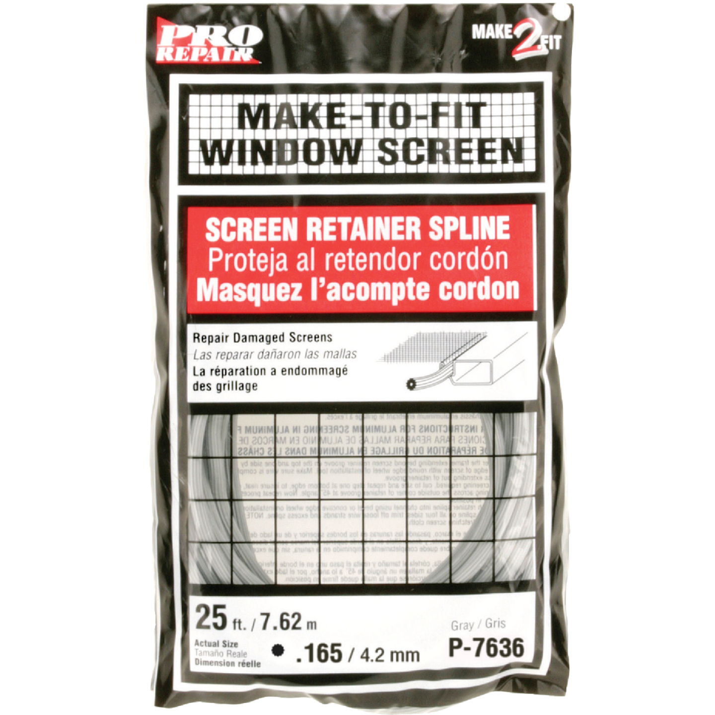 Prime-Line 0.165 In. Dia. x 25 Ft. L. Gray Vinyl Screen Retainer Spline Image 1