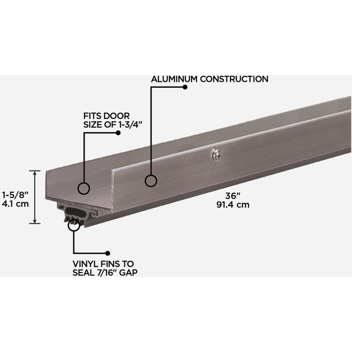 M-D Building Products 1.75 In. W. x 1.625 In. H. x 36 In. L. Aluminum Silver Door Bottom Image 2