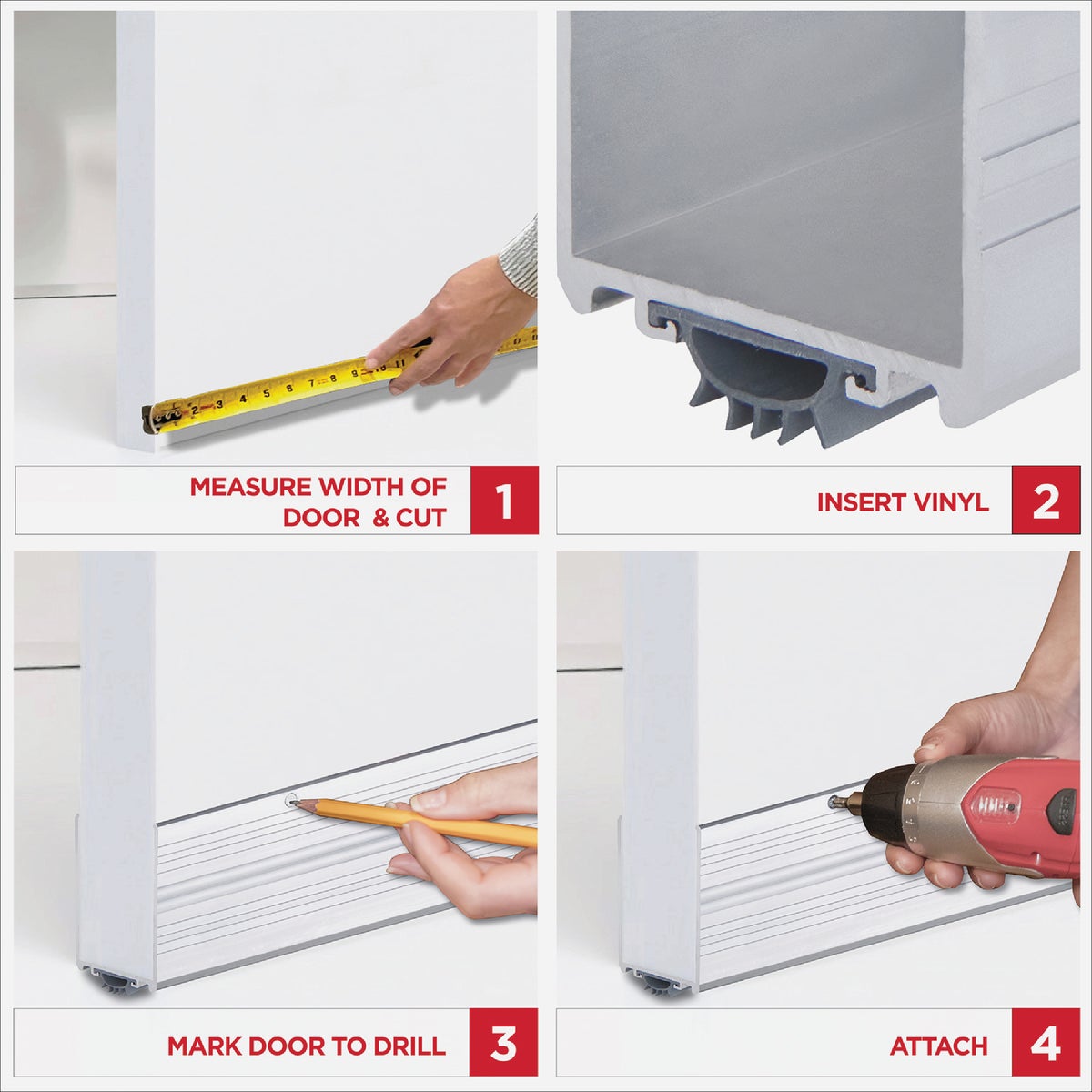 M-D Building Products Ultra 1.75 In. W. x 3.5 In. H. x 36 In. L. Aluminum & Vinyl Silver color Door Bottom Image 3