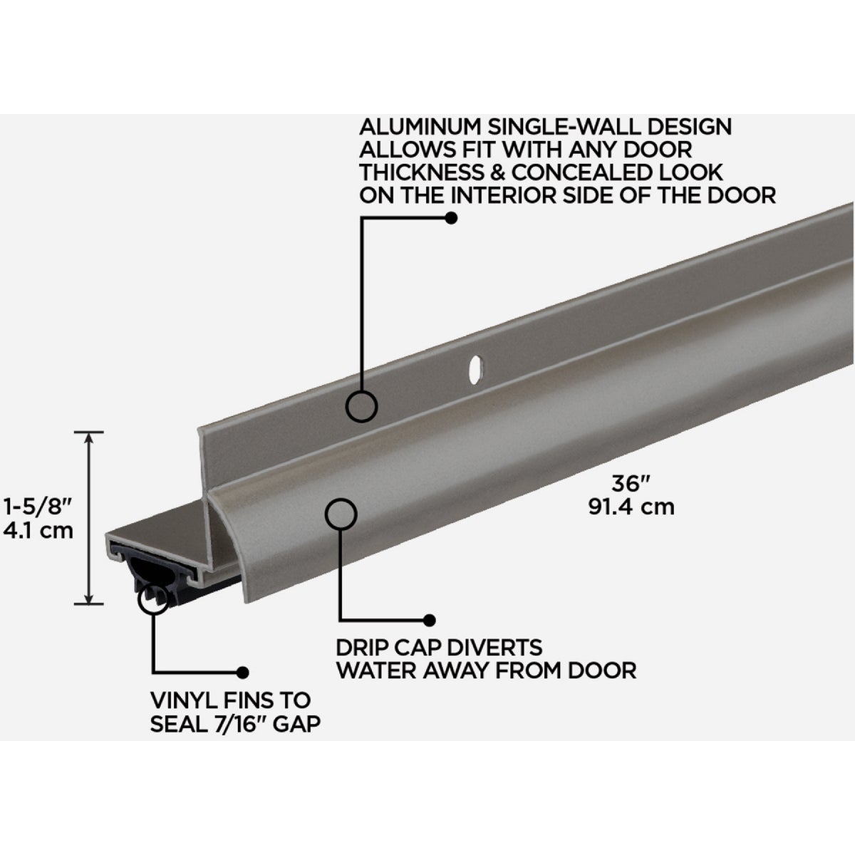 M-D Building Products 1.75 In. W. x 1.625 In. H. x 36 In. L. Aluminum Satin Nickel Door Bottom Image 2