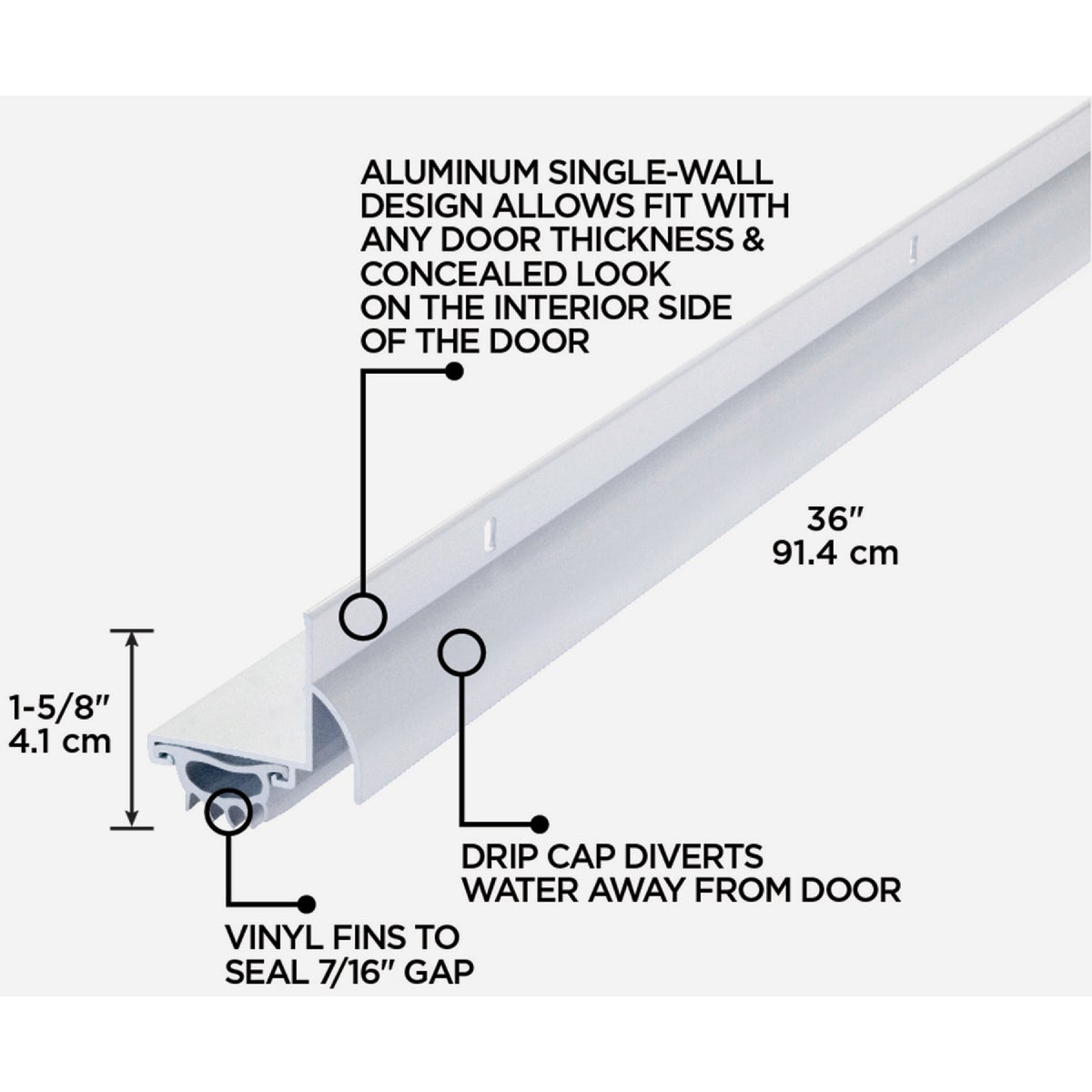 M-D Building Products 1.75 In. W. x 1.625 In. H. x 36 In. L. Aluminum White Door Bottom Image 2