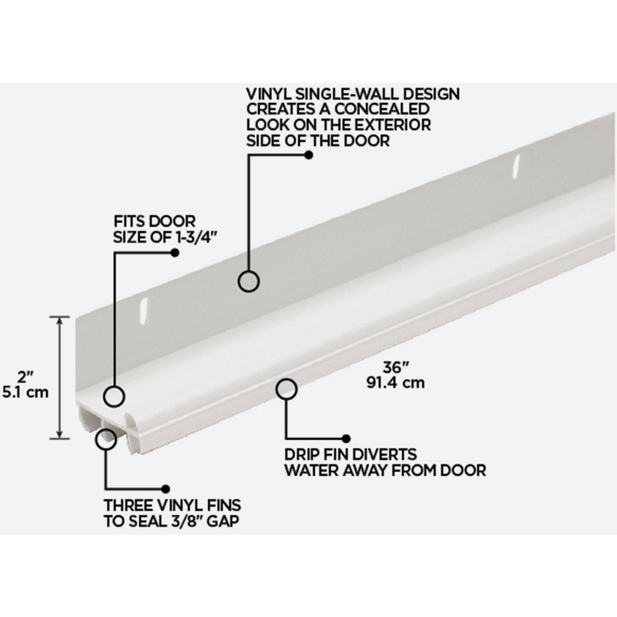 M-D Building Products 2 In. W. x 2 In. H. x 36 In. L. Vinyl White Door Bottom Image 2